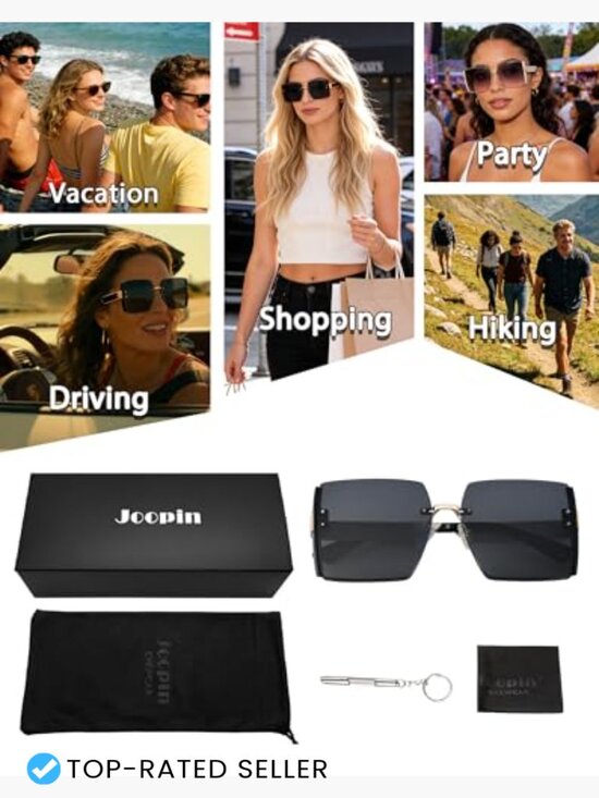 Oversized Square Rimless Sunglasses UV400 Protection Trendy Frameless Shades